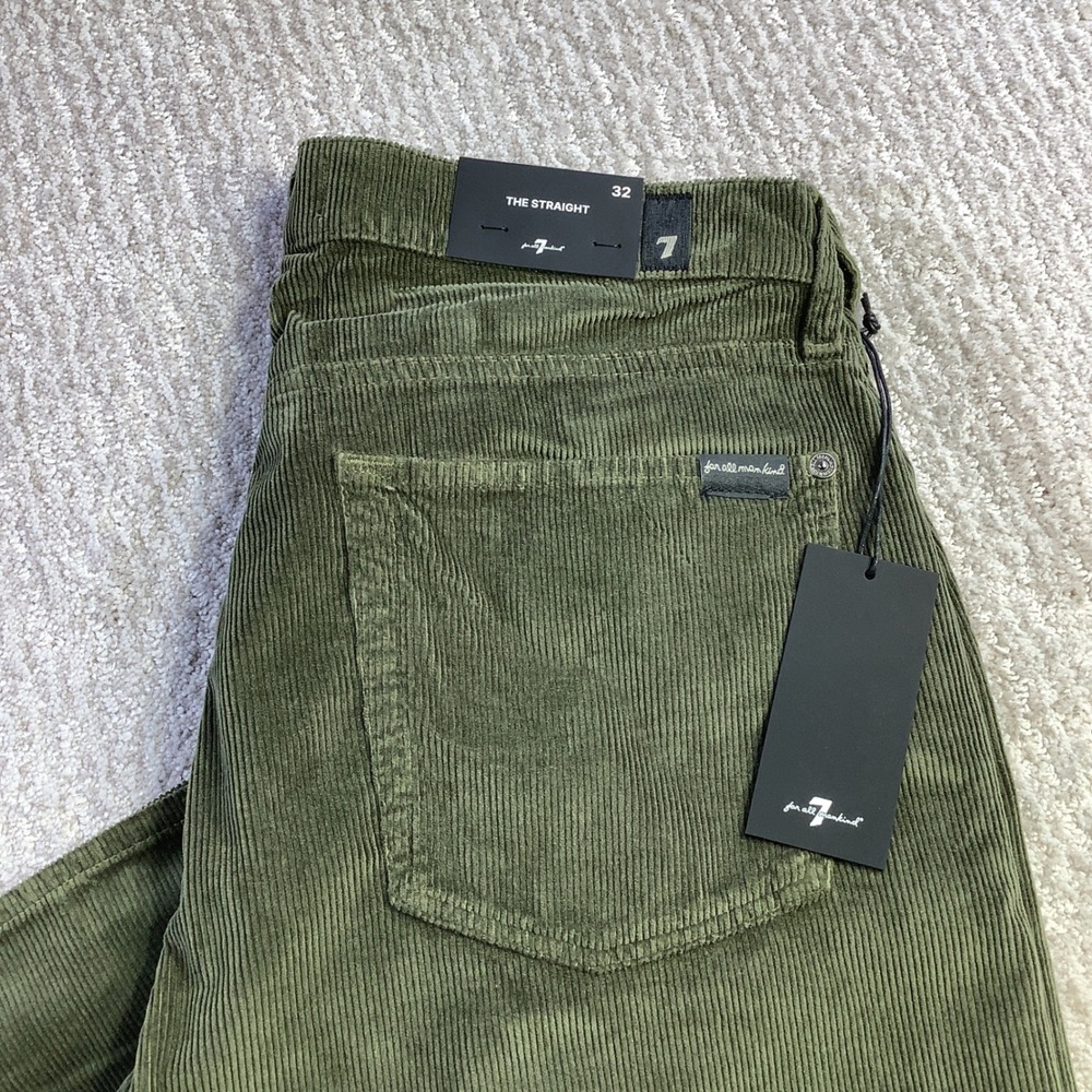 7 For All Mankind Mens The‎ Straight Corduroy Pants Army Green Size 32 x 33 NWT